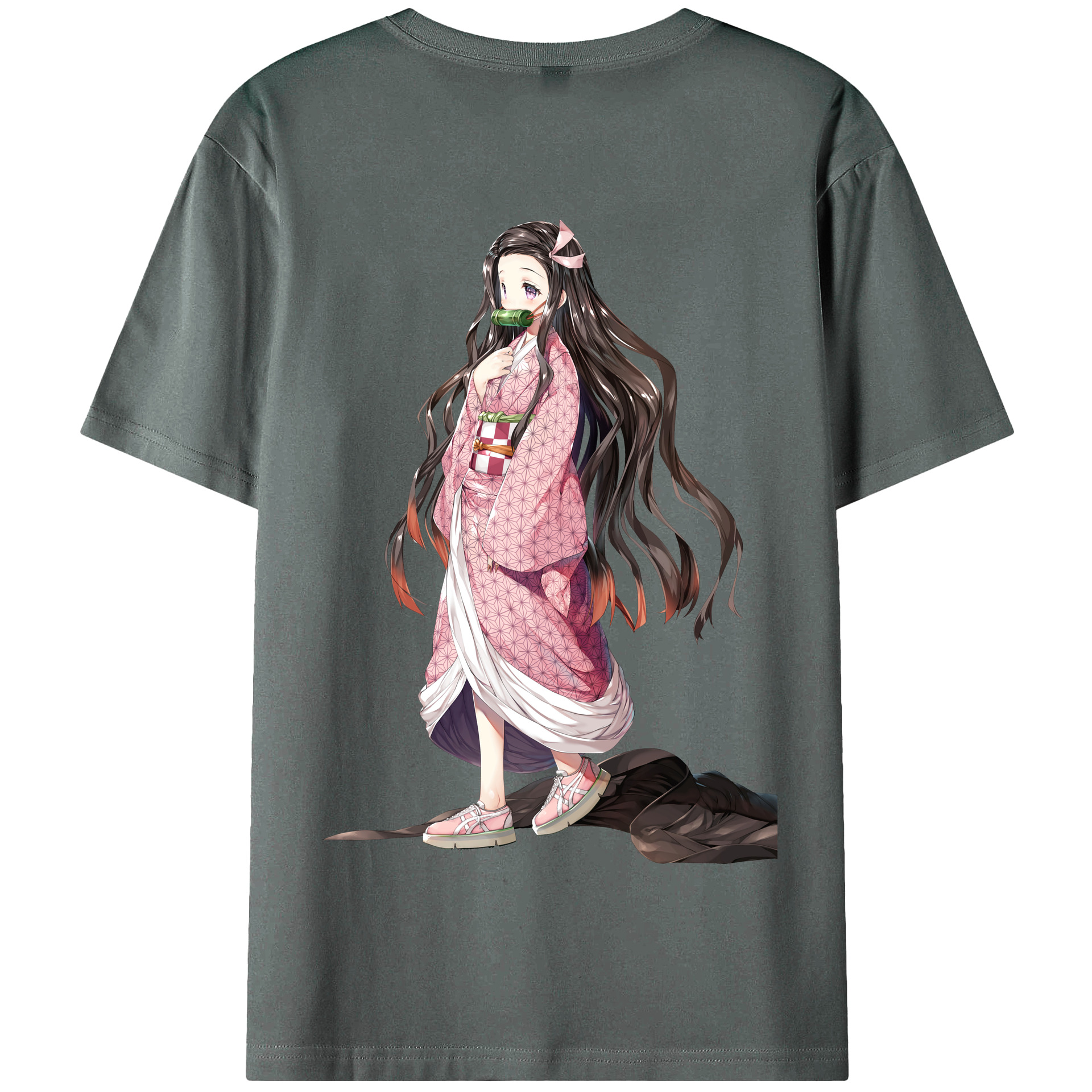 （画像用） 鬼滅の刃（きめつのやいば）竈門 禰󠄀豆子／かまど ねずこ Kamado Nezuko 綿100％半袖Tシャツ（背面プリント）